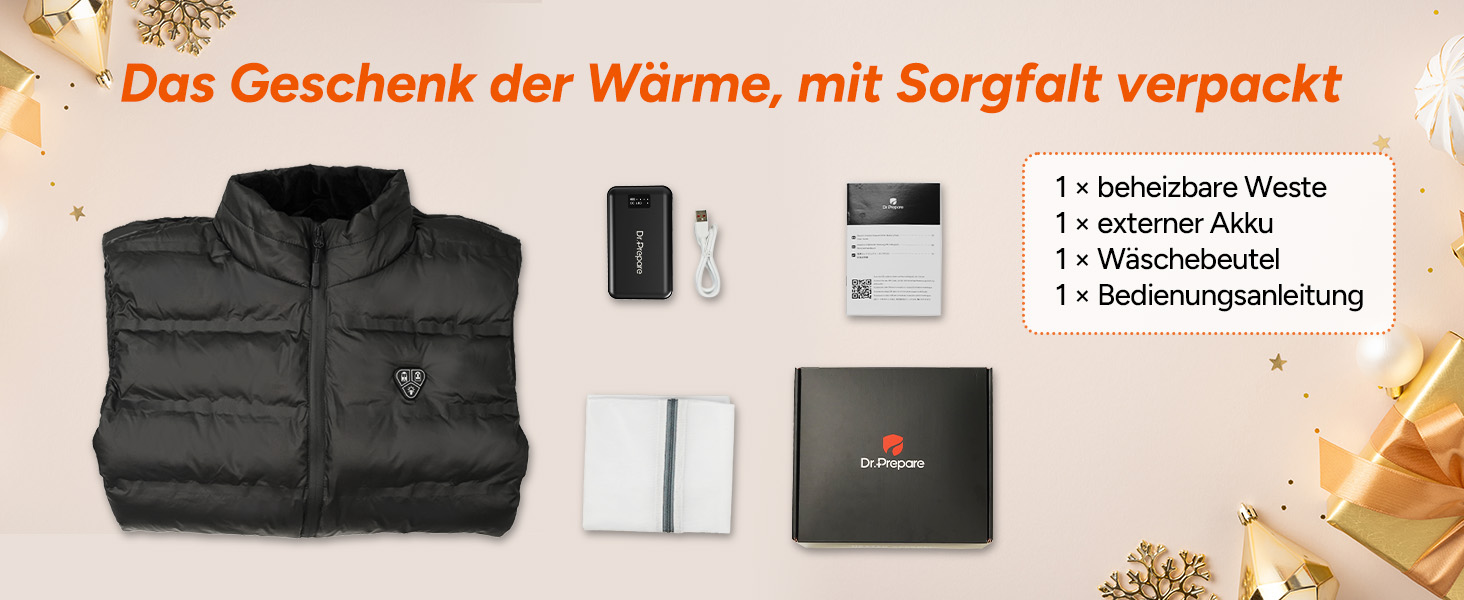 Обогревна жилетка Dr. Prepare для чоловіків та жінок, електроопалювальна жилетка з регулюванням температури, унісекс, з акумулятором, для активного відпочинку, спорту та подорожей (XL, Обогревна жилетка з Powerbank)
