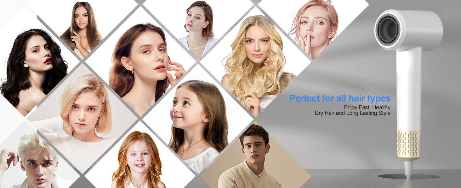 Супершвидкий фен Supersonic з іонізацією 200 млн негативних іонів, 110 000 обертів/хв безщітковий двигун, низький шум 57dB, інтелектуальний контроль температури для подорожей та дому (білий)