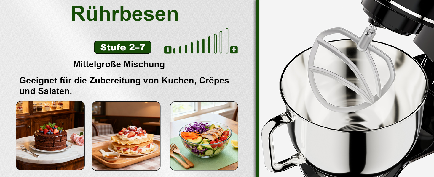 Кухонний комбайн-міксер Camic 2000W, чаша зі сталі 7л, 10 швидкостей, з набором насадок (гак, вінчик) та захистом від бризок, чорний