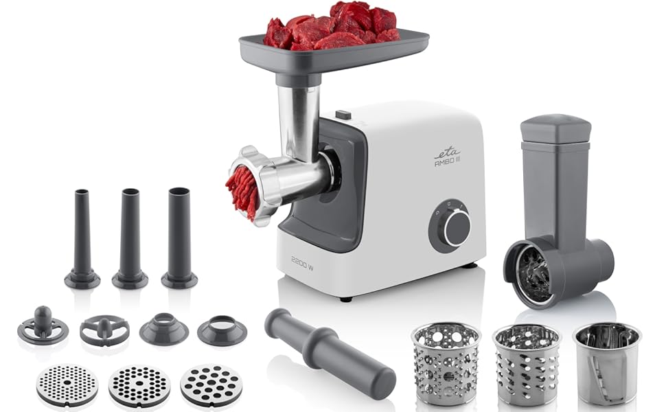 М'ясорубка електрична Ambo 3I 2200 Вт: подрібнення м'яса, приготування ковбас, нарізка овочів, насадка для кеббе