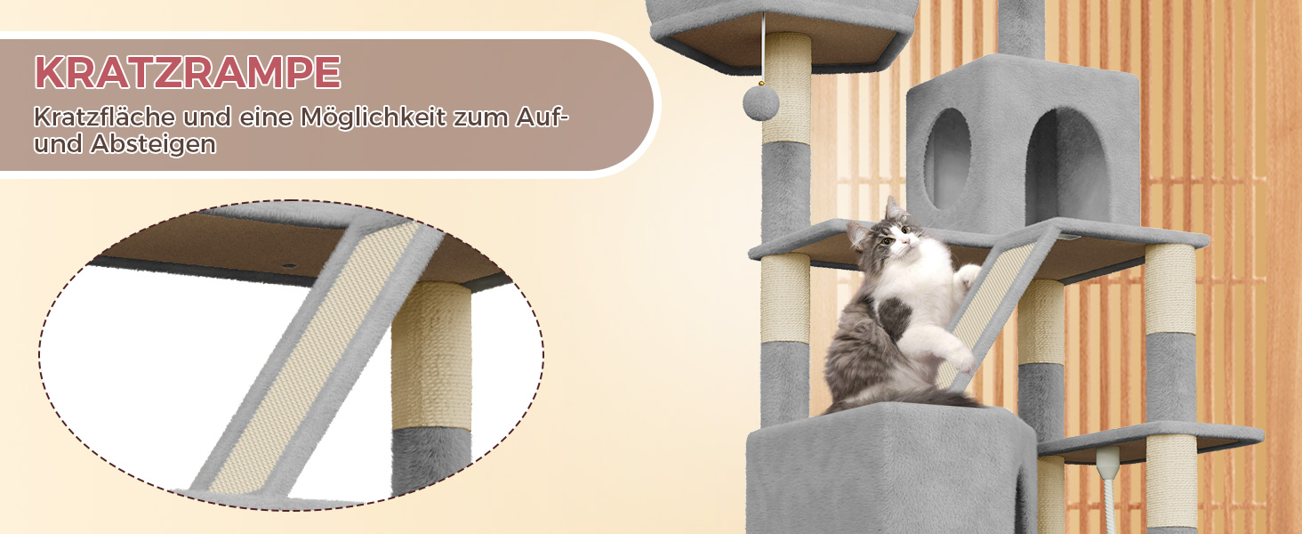 Великий кігтетопор для котів Dogat Katzenbaum XXL: кігтетопор, будиночок, гамак, 208 см, 16 стовпчиків, сірий