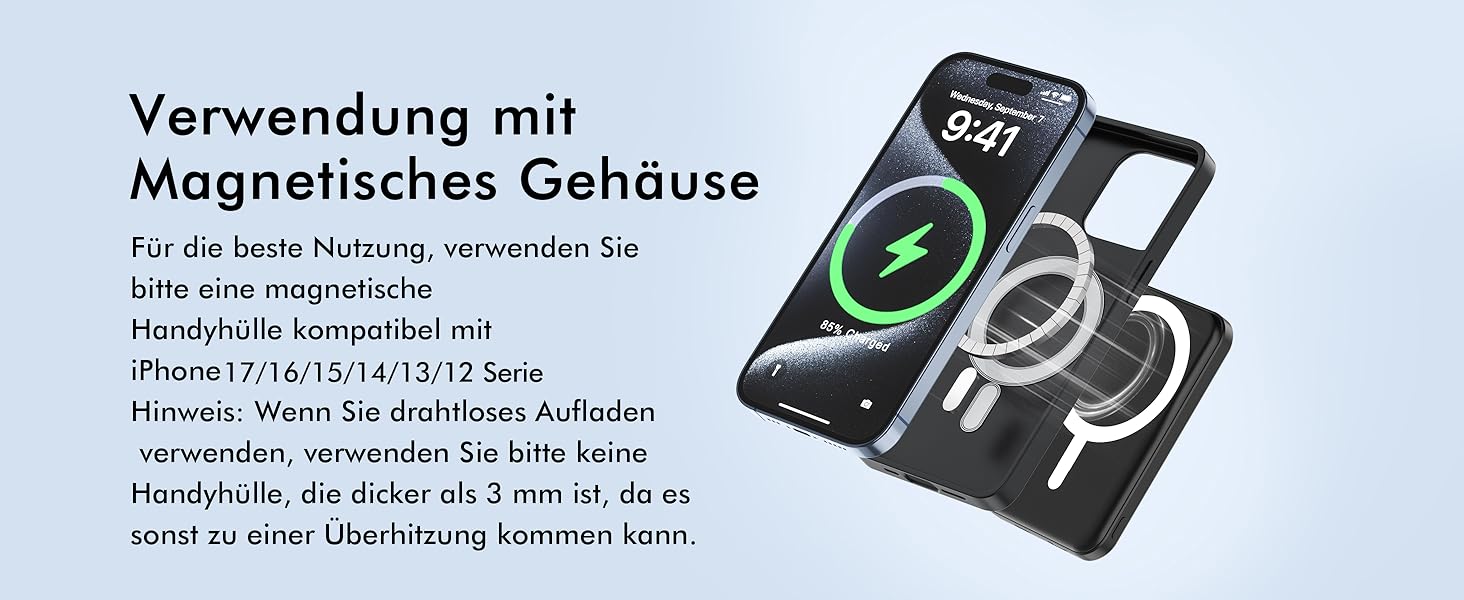 Power Bank MagSafe 5000mAh для iPhone: Швидка зарядка 20W, USB-C, Магнітне з'єднання, Сумісність з iPhone 17/16/15/14/13/12 - Чорний