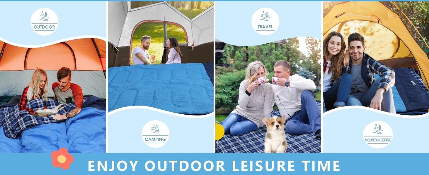 Спальний мішок для двох дорослих з флісу, зимовий, з подушками та сумкою для перенесення, 233*157 см (Блакитний)