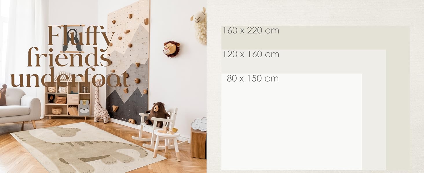 Дитячий килим Paco Home Kinderteppich 80x150 см, бежевий з левом, 3D ефект, м'який, гіпоалергенний, для дитячої кімнати