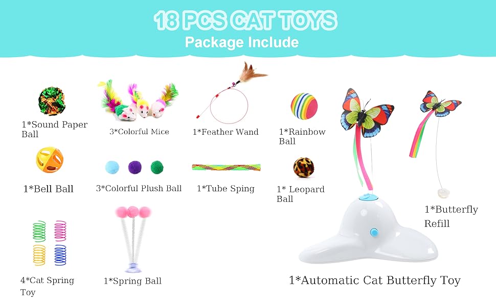 18 PCS Interactive Automatic Butterfly Cat Toy with Kitten Play Balls for House Cats Adults - 18 Pack Gift