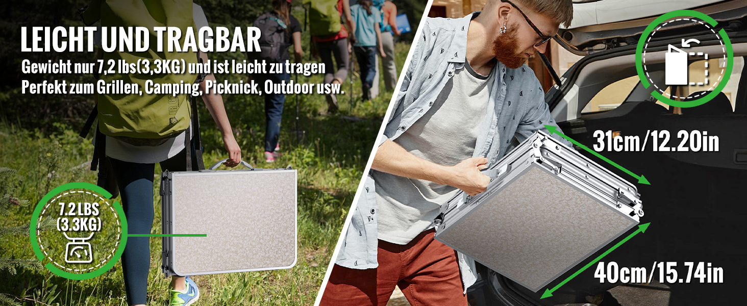 Складаний туристичний стіл Garllen 87x40 см, 3 положення висоти (26/48/70 см) - для кемпінгу, пікніка, саду, грилю