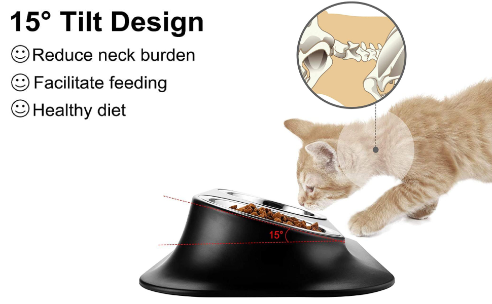 Підвищений годівниця для кошенят та цуценят, з нержавіючої сталі, на підставці, під кутом 15°, протиковзка, для котів та маленьких собак, подвійний миска