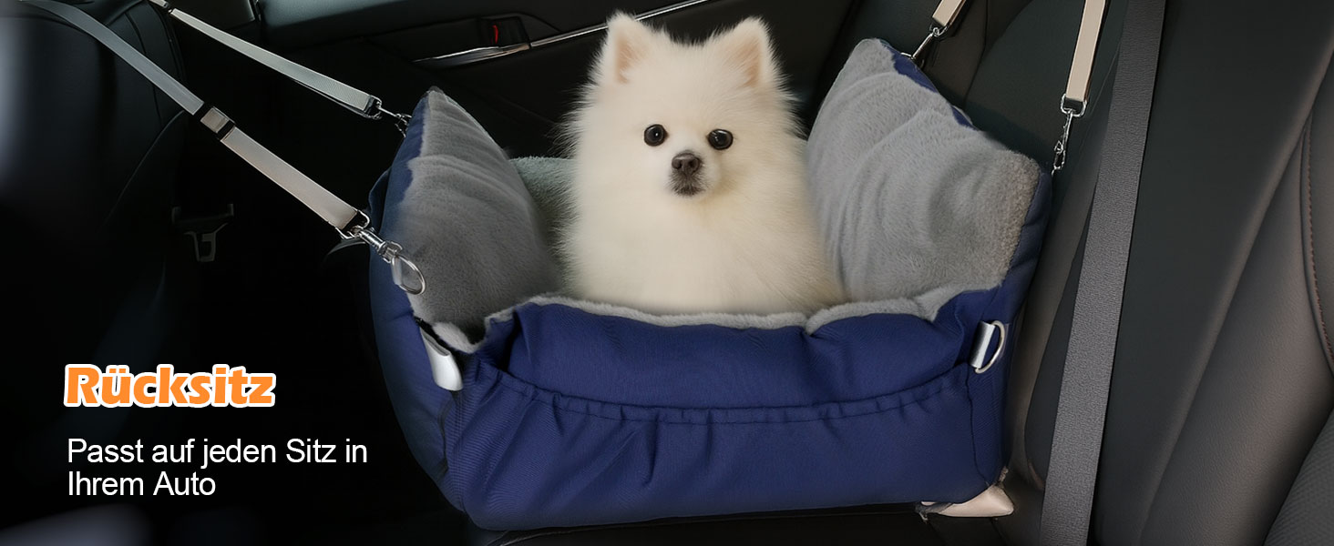 Автокрісло для собак 3-в-1 – переносна ліжко для маленьких собак, з розкладною поверхнею, м'яким матрацом, для переднього або заднього сидіння, внутрішнє та зовнішнє використання (04-Blau)