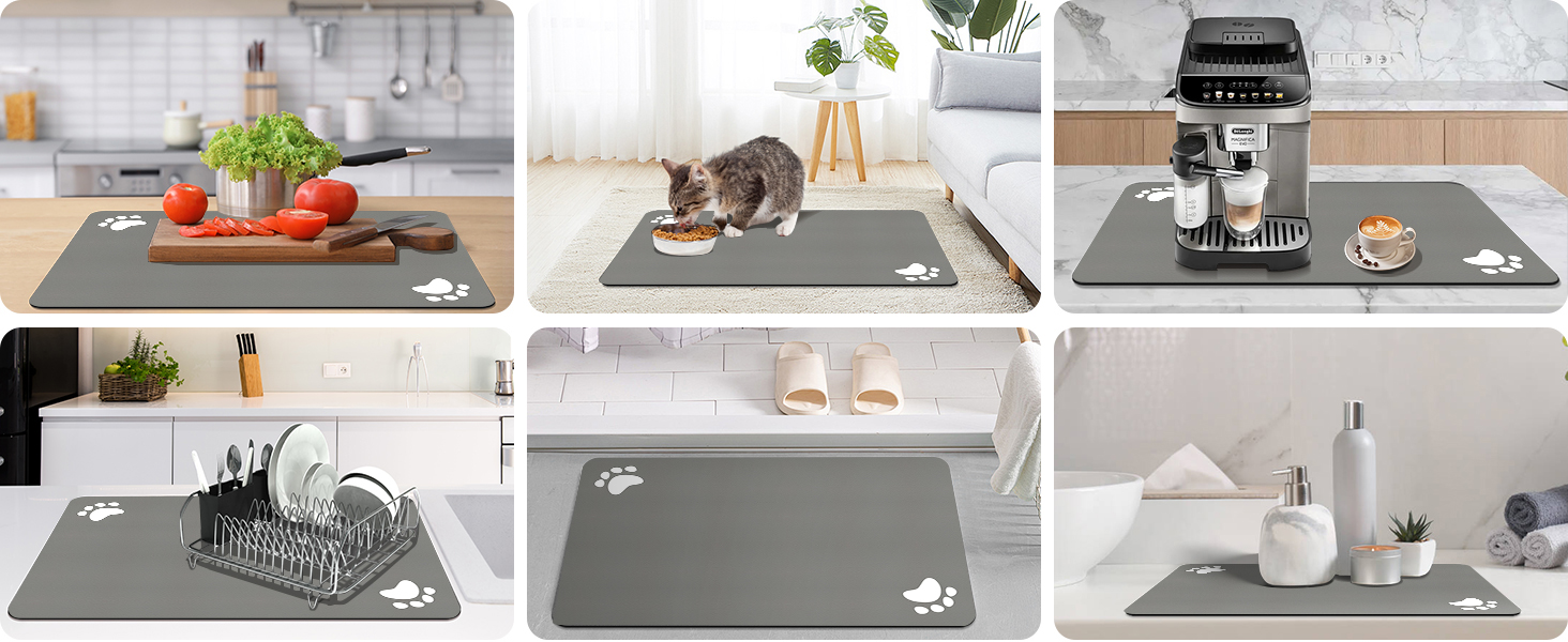 Підкладка під миску для собак та котів, сіра, 50x70 см. Швидка сушка, неслизька