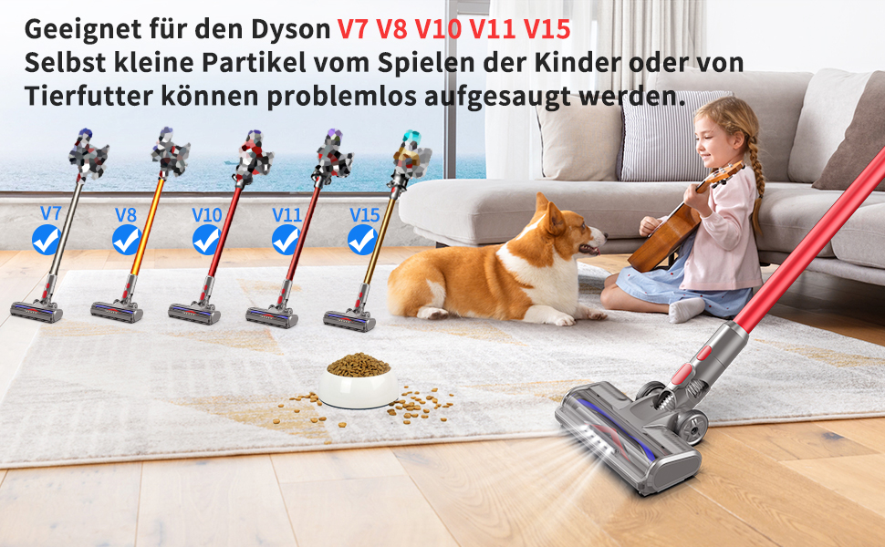 Насадка для пилососів Dyson V7 V8 V10 V11 V15: підлогова щітка з підсвіткою для короткого ворсу та твердих поверхонь