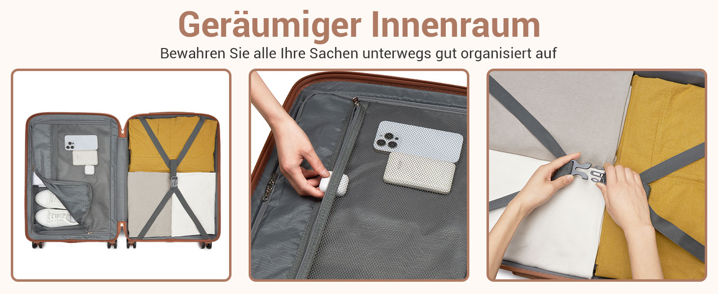 KONO Набір валіз 3 шт: велика, середня, маленька. Валізи з поліпропілену, з TSA замком, 4 колеса, темно-зелений/коричневий.