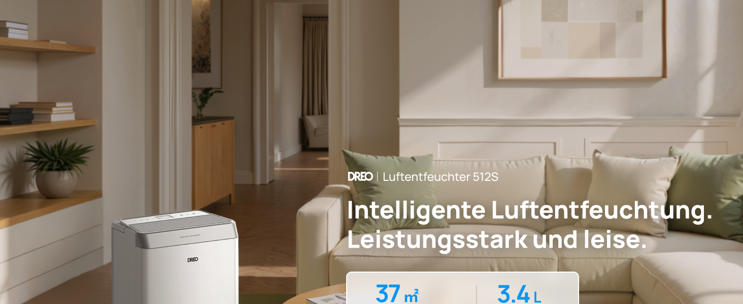 Dreo Електричний осушувач повітря 20л/24г - для приміщень 37 м², енергозберігаючий, тихий, з керуванням через App & Alexa, 3 режими, таймер, регулювання вологості, з відводом води, для спальні та ванної кімнати, білий