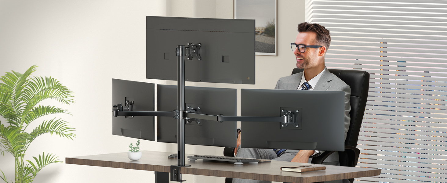 Тримач для моніторів на 4 екрани 17'-32' - підставка для LED/LCD моніторів, регульована висота, VESA 75/100, чорний, 32 дюйми