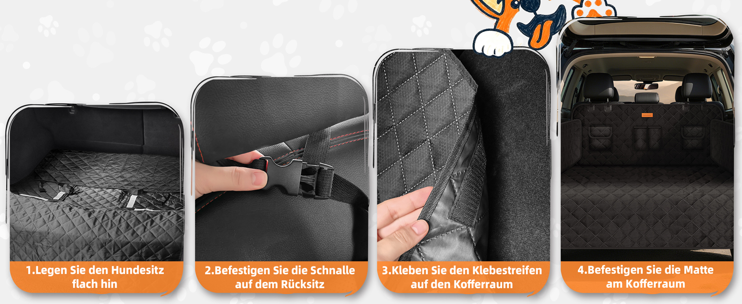 Захист для багажника автомобіля від собак: борти та захист від порогу - універсальний килимок для багажника, водонепроникний та стійкий до подряпин. Підходить для авто, універсалів, SUV (чорний, преміум)