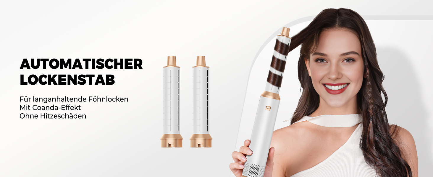 OKWRAP Hairstyler 5 в 1: Набір для укладки волосся, фен з іонами, автоматична плойка, термощітка, випрямляч. Ідеально для випрямлення, сушіння, створення об'єму та локонів. Білий, золотий.