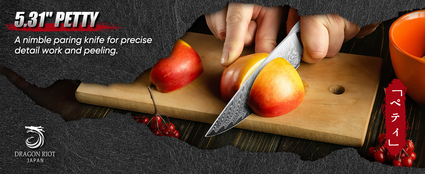 Набір кухонних ножів DRAGON RIOT 3 шт. з ергономічними дерев'яними ручками, японський кухонний набір (Kochmesser, Santoku, Allzweckmesser)