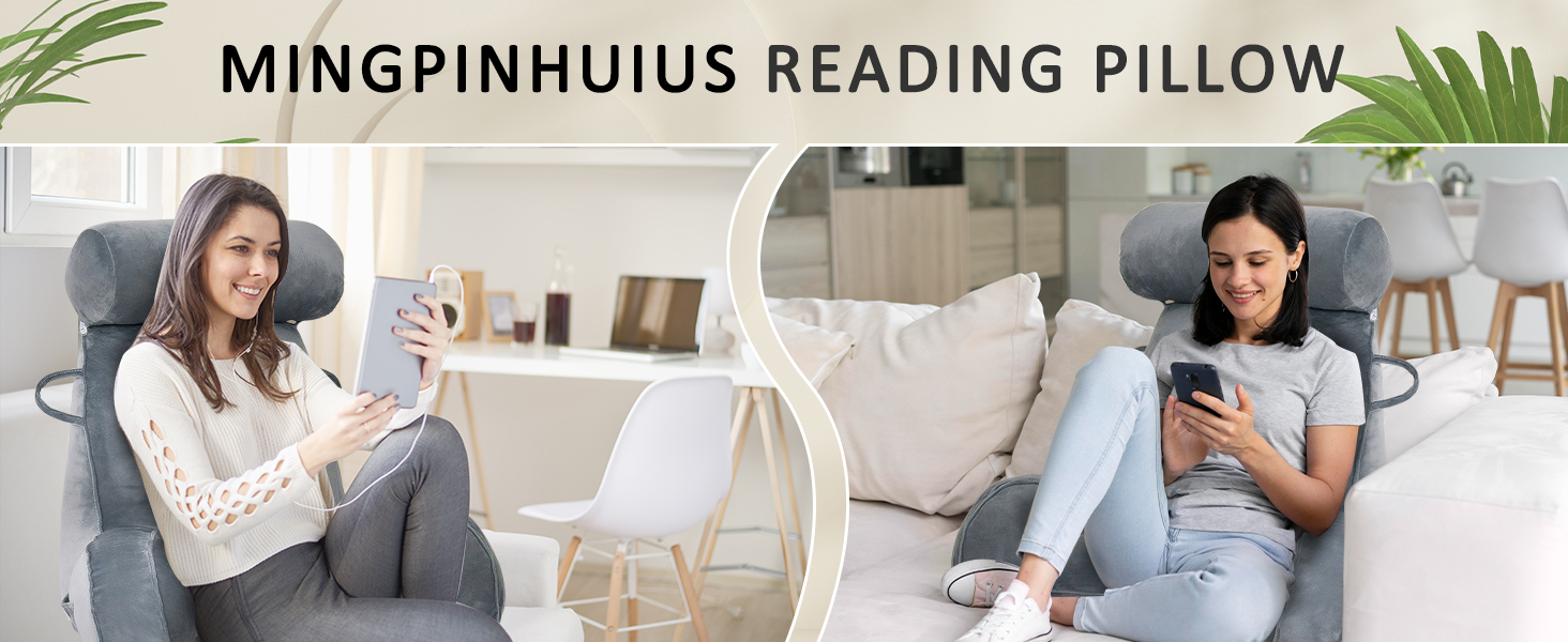 Подушка для читання MINGPINHUIUS XL для ліжка та дивану з знімною подушкою для шиї, ідеальна для дорослих, з піною з пам'яті для комфортного читання, роботи, ігор, перегляду телевізора та відпочинку (Чорний)