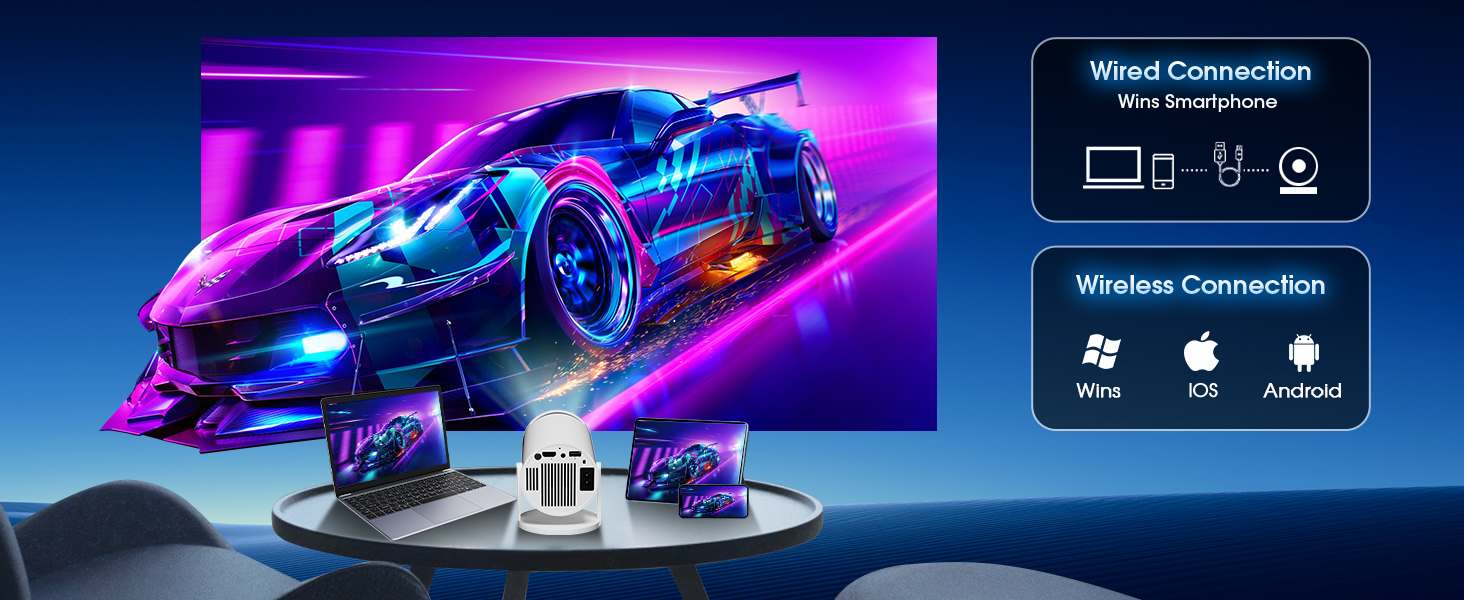 Портативний проєктор Mini Beamer 4K FHD 1080P з підтримкою WiFi та Bluetooth, Android/iOS, для домашнього кінотеатру