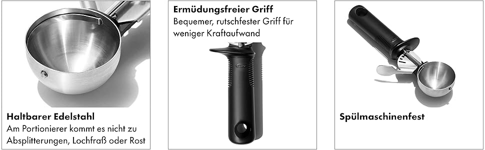 OXO Good Grips Ергономічна ложка для морозива з виштовхувачем – нержавіюча сталь – 11,7 x 26,7 см, чорний тригер