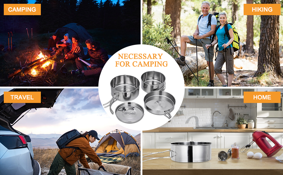 Набір кухонного посуду для кемпінгу на 2-3 особи з нержавіючої сталі: 7 предметів для пікніків, походів та кемпінгу