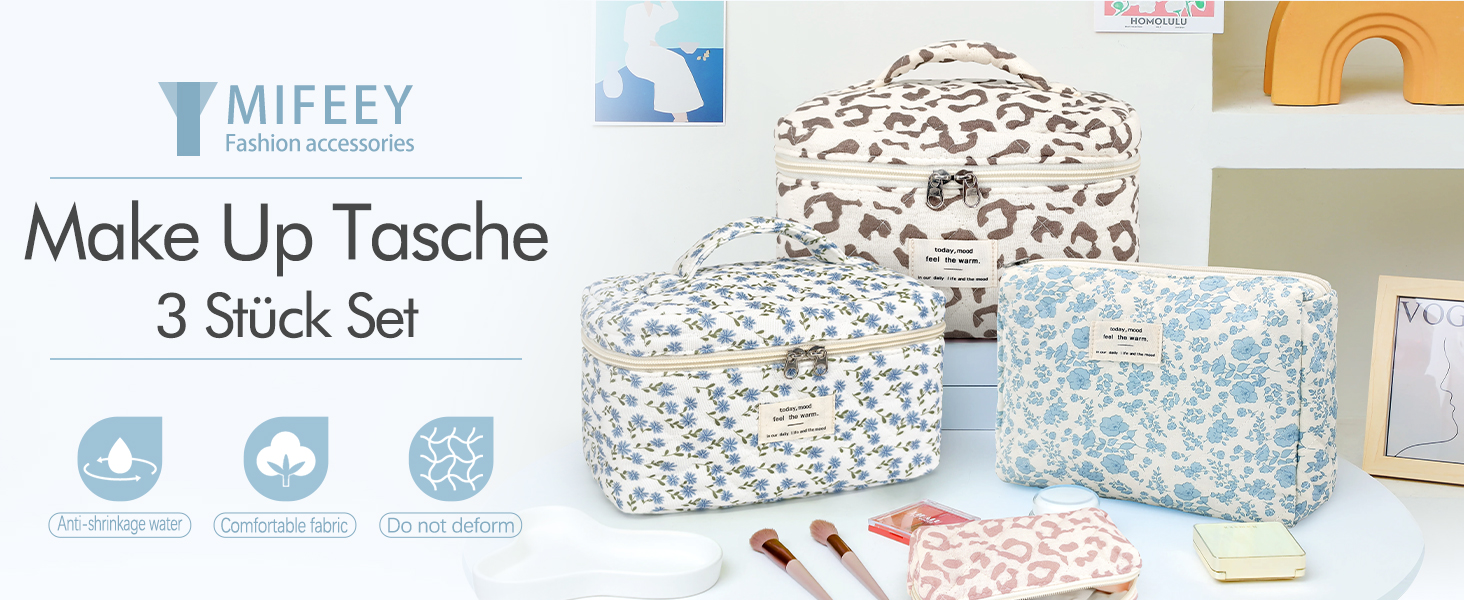 Набір косметичок для жінок: 3 шт. Leopard - велика, середня, маленька | Косметичка для макіяжу, подорожей, організації косметики