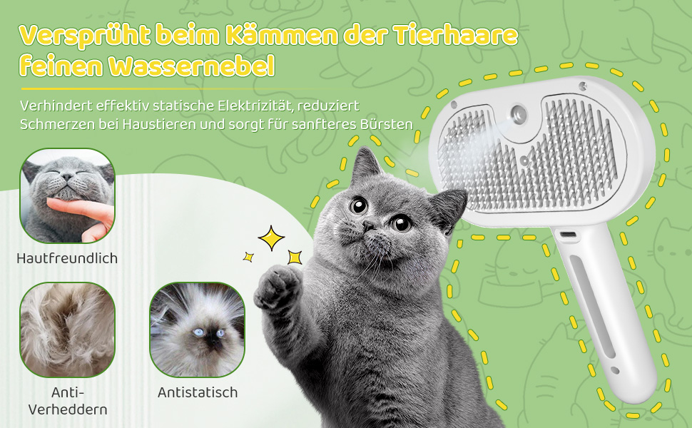 Щітка для котів та собак з парою, професійна для догляду за шерстю, біла