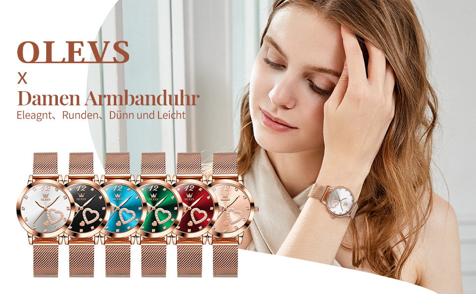 Годинник жіночий OLEVS Roségold: стильні годинники з нержавіючої сталі з мережевим ремінцем, водонепроникні, з діамантовим серцем (білий циферблат/рожеве золоте браслет)