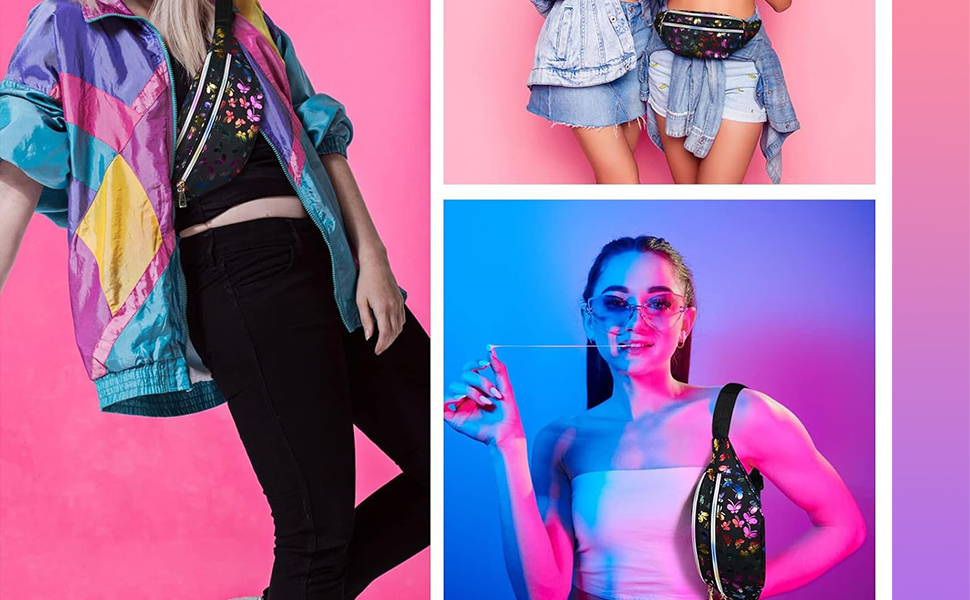 Сумка на пояс у стилі 80-х для жінок, лазерний дизайн, блискітки, регульований ремінь, водонепроникна, для відпочинку, подорожей, туризму (срібна)