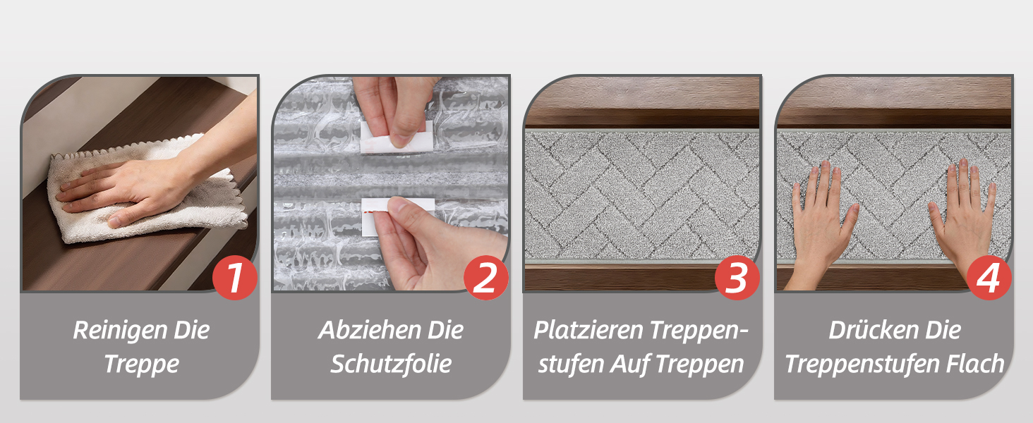 Килимки на сходи BEQHAUSE антиковзні, 22x70 см, сірі (15 шт.) - для дітей, літніх людей, домашніх тварин, машинне прання