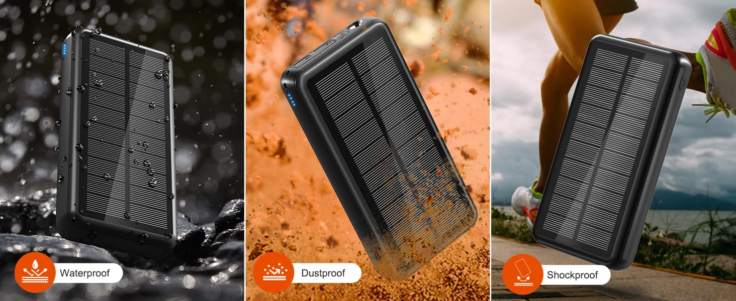 Сонячний павербанк 48000 мАг з 3 кабелями, сонячна панель з 3 виходами та 2 входами, швидка зарядка QC22.5 та PD USB-C 20W для телефонів, планшетів, кемпінгу, подорожей, активного відпочинку