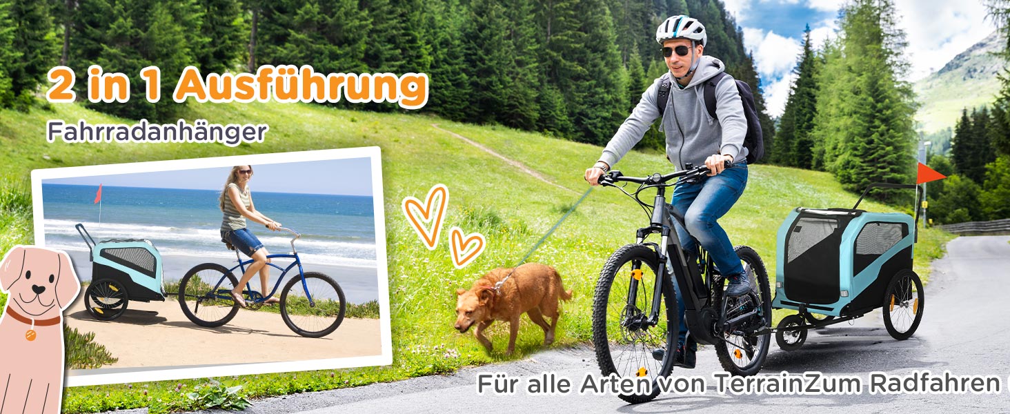 PawHut 2-в-1: Причіп для собак, велосипедний причіп для собак, візок для собак з відбивачами, до 30 кг, для великих собак, Оксфордська тканина, блакитний