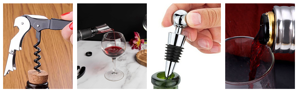 Набір сомельє: штопор, пробка, виливка, кришки для пляшок - 4 в 1