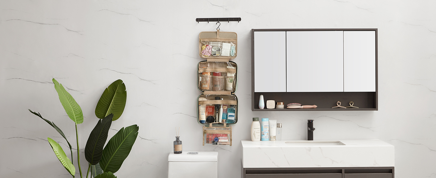 Чохол для туалетних аксесуарів Lifewit для подорожей, великий органайзер для косметики з гачком, прозорий, м'ятно-зелений (L)