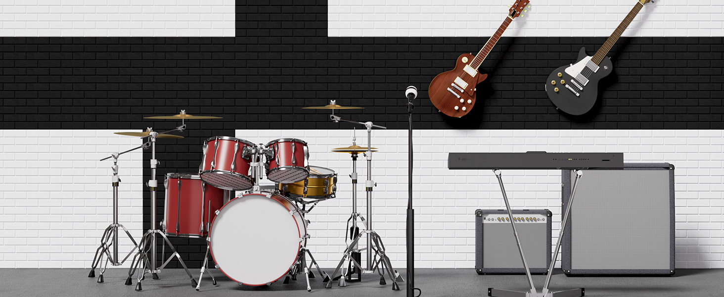 Акустичні панелі TONOR у вигляді цегли, самоклеючі шумопоглинаючі плити для стін (18 шт, 30x30x0,9 см), чорні — для звукоізоляції та декору кімнати