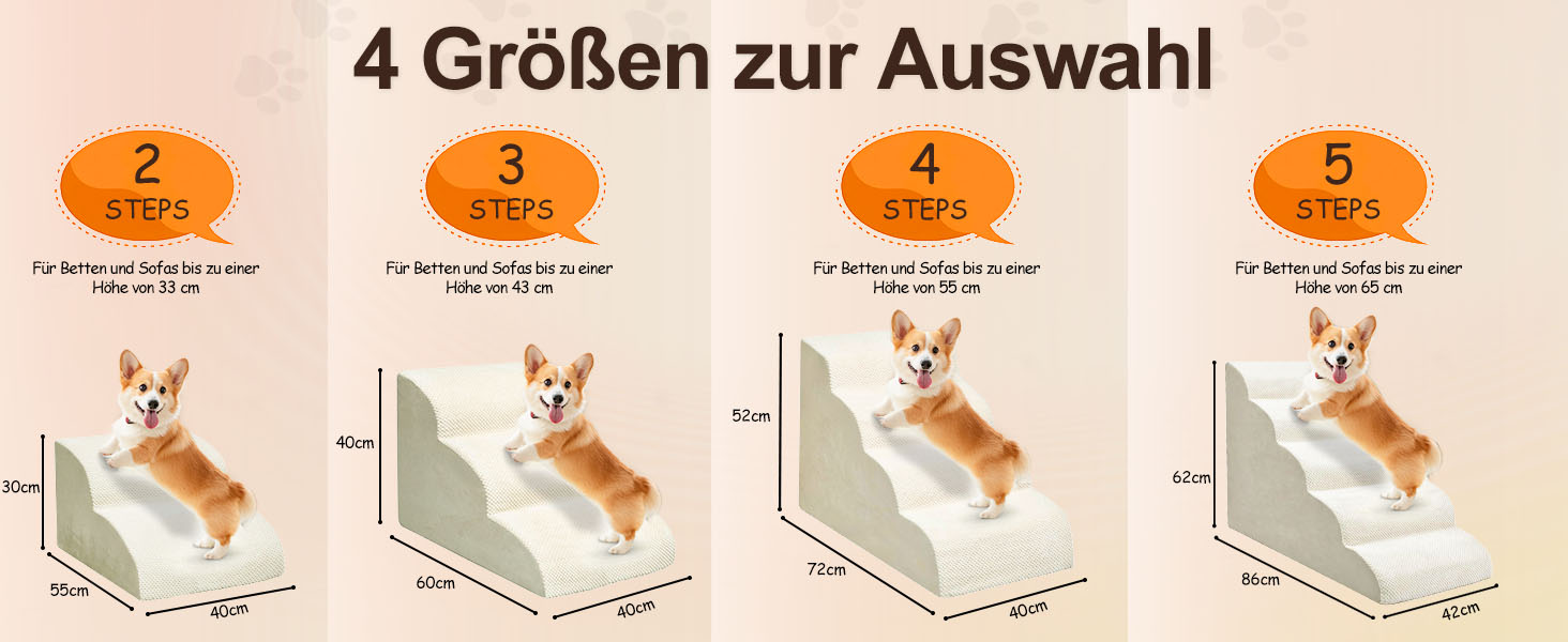 Сходи для собак Niubya, 62 см, 5 сходинок, для котів та собак, для літніх та поранених тварин, знімний чохол, щільна піна (Сірий)