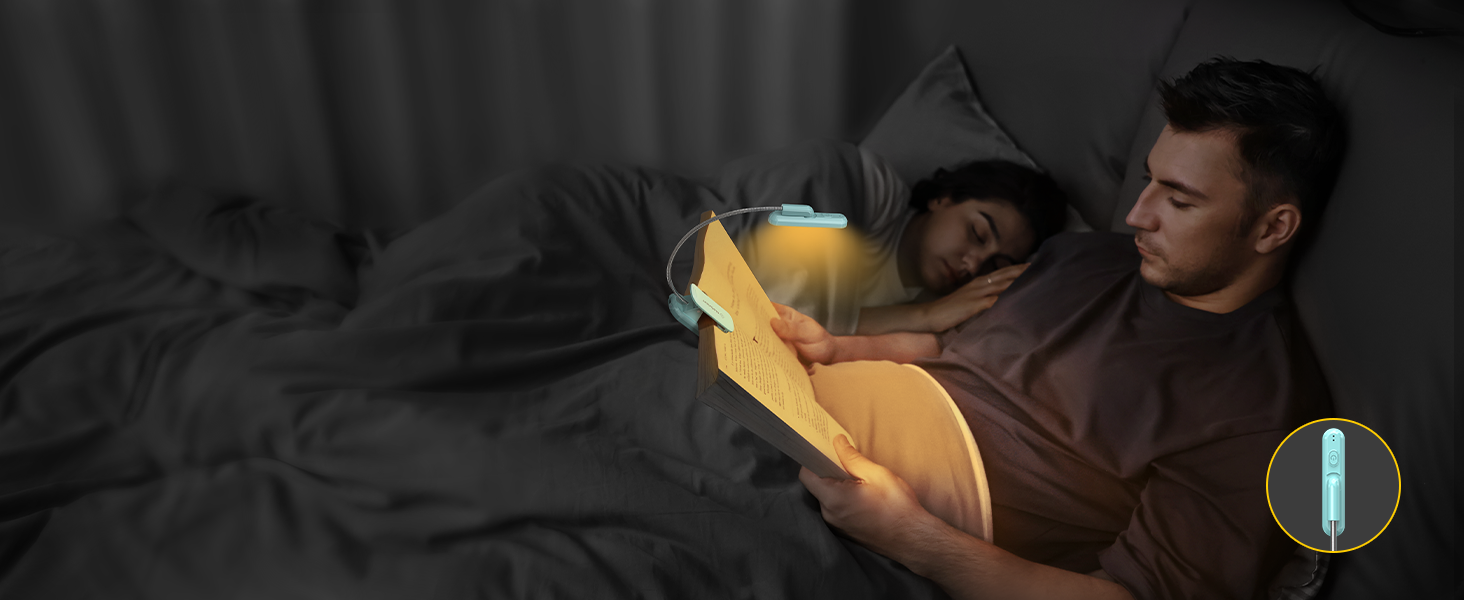 LED лампа для читання Glocusent з кріпленням на книгу, 22 світлодіоди, таймер, регулювання яскравості та кольору, акумулятор 1000 mAh (до 100 годин), для книголюбів, блакитна