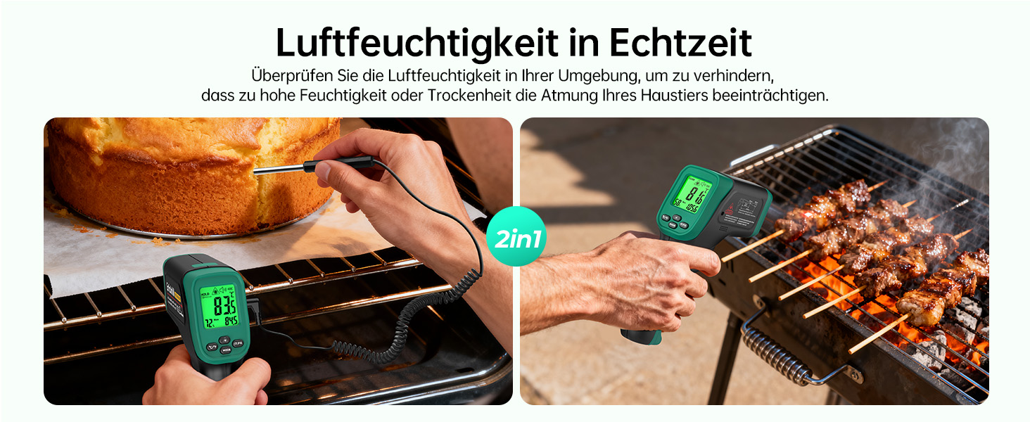 Інфрачервоний термометр ERICKHILL -50°C до 800°C, безконтактний цифровий лазерний термометр з щупом для м'яса -50°C до 300°C, регульований коефіцієнт випромінювання – для приготування їжі/грилю/заморожування