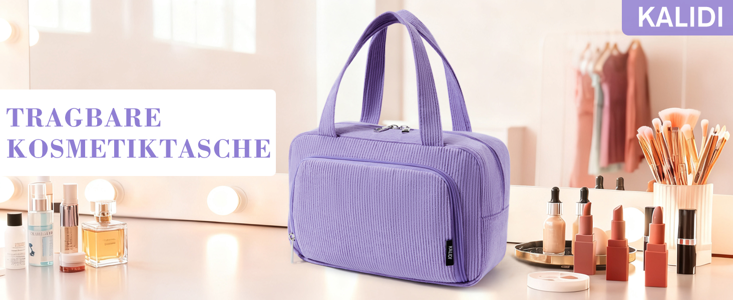 Косметичка велика для жінок Kalidi з багатьма відділеннями та відділенням для пензликів. Косметичний органайзер, сумочка для макіяжу, валізка, фіолетовий колір.