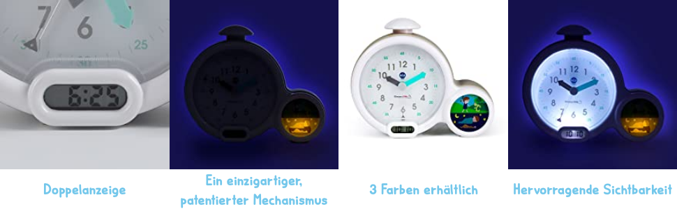 Pabobo Kid Sleep - Alarm Clock - Educational Children's Alarm Clock Day / Night Light - Dual Display and 3 Alarms to Choose From - Works on DC or Batteries – Grey