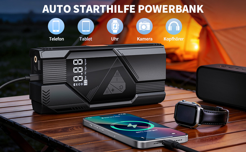 Powerbank для прикурювання FINIBO 6000A для авто 12V (бензин до 10л/дизель до 8л) з LCD екраном, кабелями для прикурювання, зарядний пристрій для акумулятора
