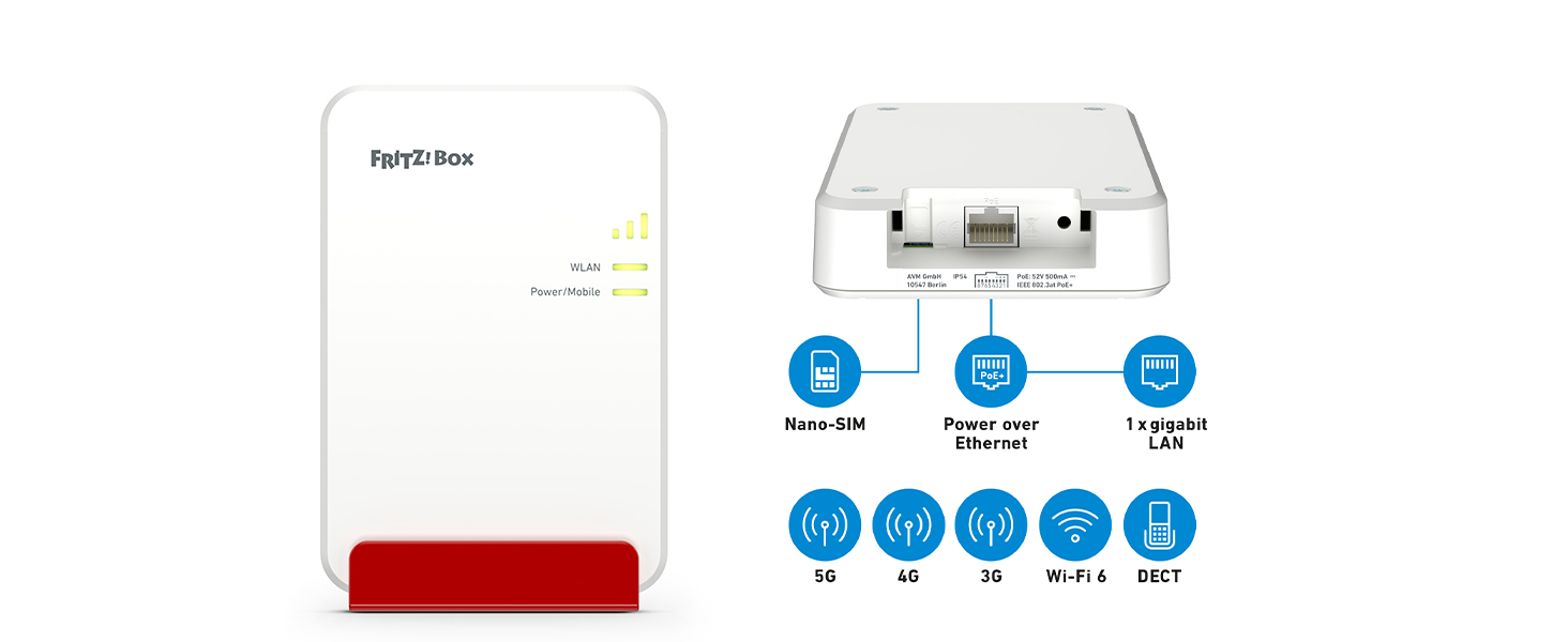 Роутер FRITZ!Box 6860 5G: Wi-Fi 6, LTE, PoE, DECT, захист від пилу та вологи