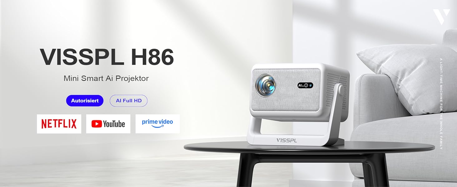 Портативний проєктор VISSPL A-800ANSI: Full HD 1080P, WiFi6, Bluetooth, Автофокус, Корекція трапеції 6D, Підтримка 4K, Netflix, для домашнього кінотеатру та відпочинку на природі