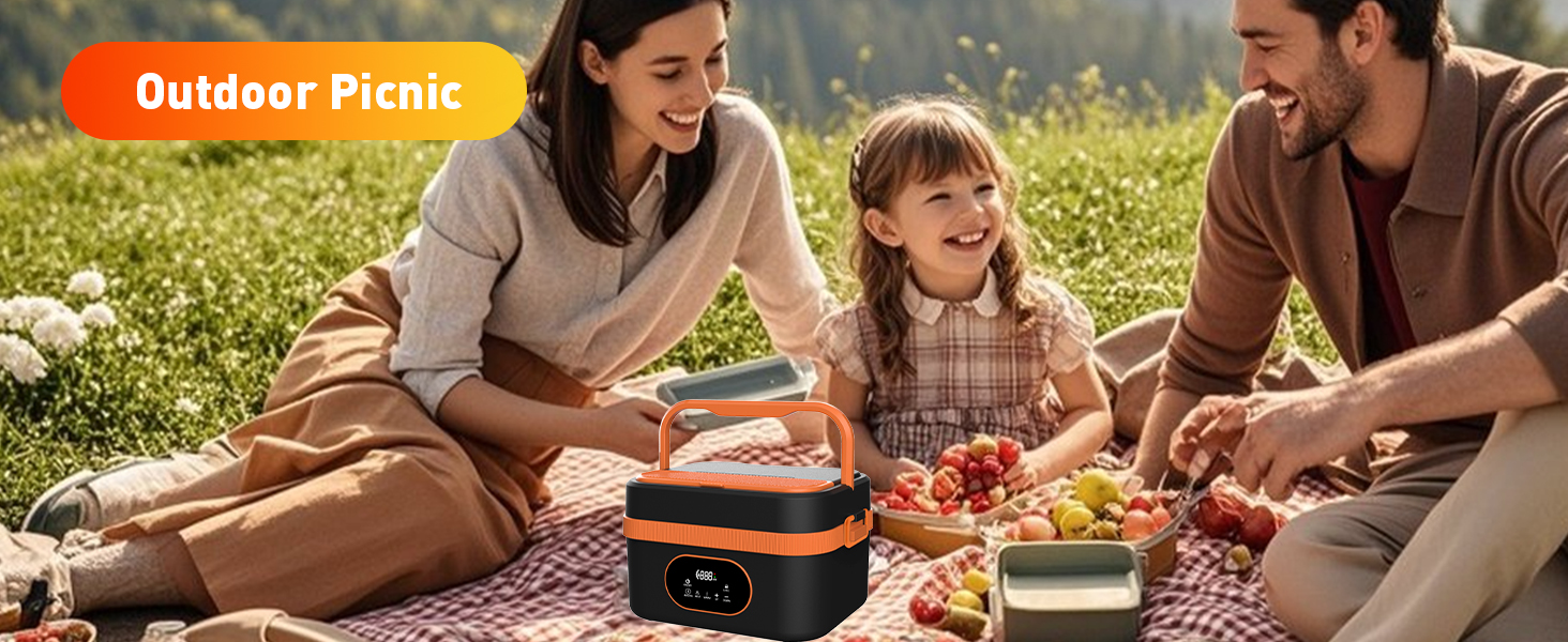 Електрична обідовниця з підігрівом 1.5L, перезаряджувана, портативна, для роботи, сім'ї, кемпінгу, офісу, подорожей, будівельних майданчиків, чорна з червоними акцентами