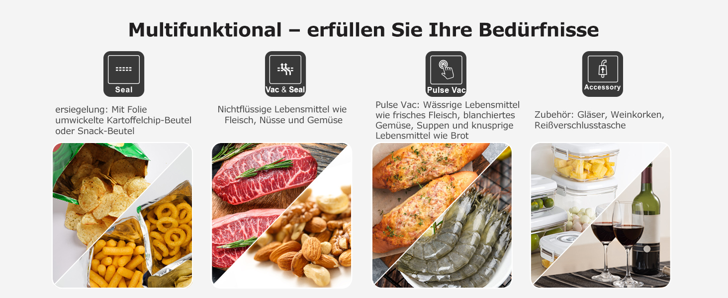 Вакуумний пакувальник Bonsenkitchen для продуктів харчування та Sous Vide, 40 пакетів у комплекті