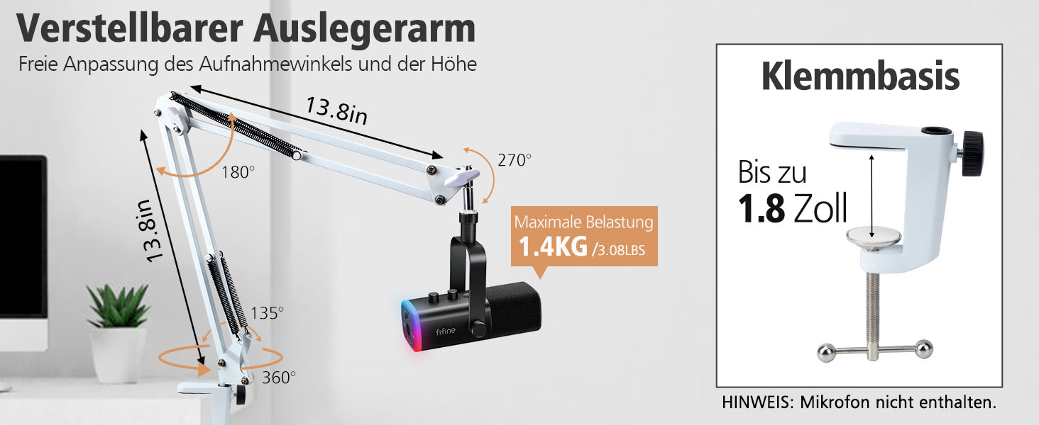 Підставка для мікрофона SUNMON для Fifine AM8, K688 PodMic, HyperX QuadCast, Blue Yeti, Shur MV7 – білий мікрофонний стійка