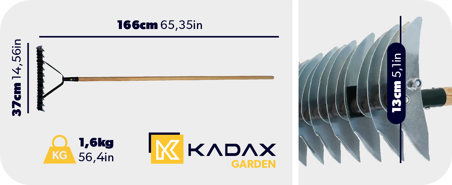 KADAX ручні аераторні граблі з якісної сталі, двосторонній скарифікатор для газону, культиватор із ручкою, ширина 37 см