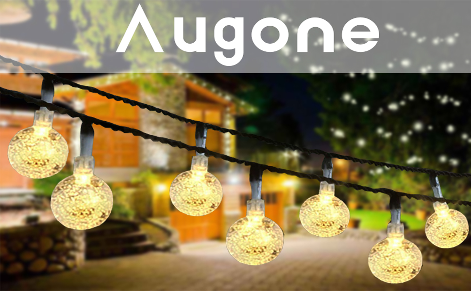 Світлодіодна гірлянда сонячна зовнішня 50 LED, 7.6 м, 8 режимів, кришталеві кулі, вологостійка, для саду, дерев, тераси, Різдва, весіль, свят (тепле біле світло)