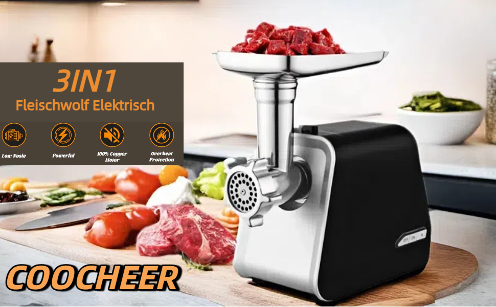 Електричний м'ясорубка Profi Fleischwolf 2000W з насадкою для ковбас та печива. М'ясорубка для дому з 3 дисками для фаршу, Mett та кондитерських виробів, та насадкою для Kibbe.