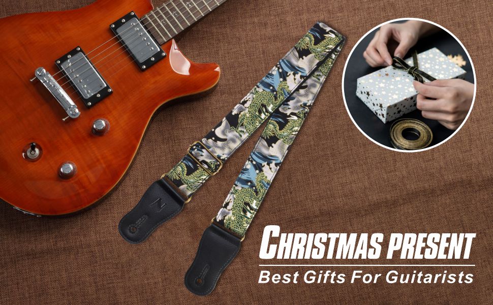 Японський гітарний ремінь Nefelibata з бавовни для акустичної гітари та укулеле, адаптер для голівки грифа, медіатори, регульована довжина 38'-64', візерунок дракона