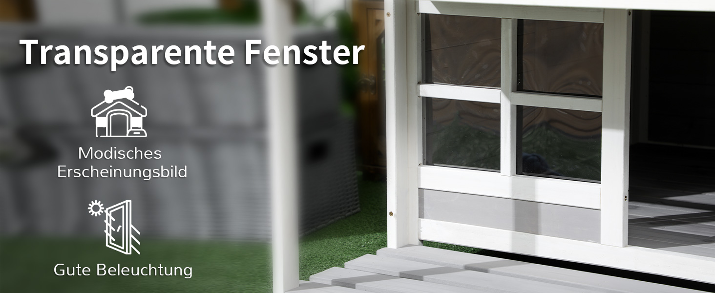 Будинок для собак PawHut з дашком, для середніх та великих собак, вуличний, з вікном, з соснового дерева, 126 x 118 x 105 см